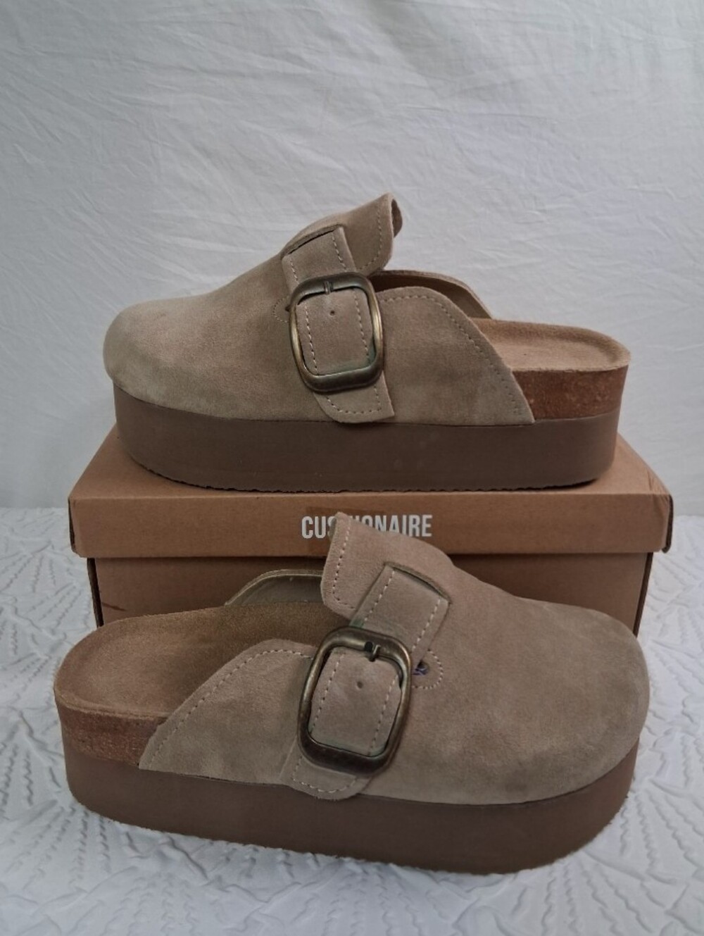 Cushionaire New Platform Suede Mule with Buckle in Taupe - Picture 15 of 17